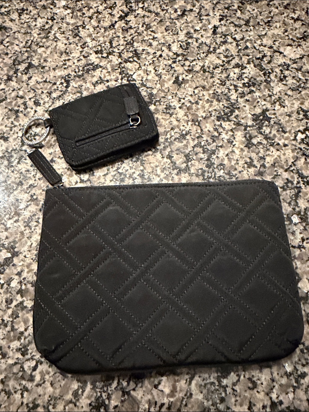 Vera Bradley Performance Quilted Zip ID Case Black and Zippered Travel Pouch